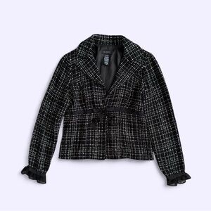 Vintage Y2K Coquette Tweed Blazer Ruffle Sleeve B Smart Plaid Feminine